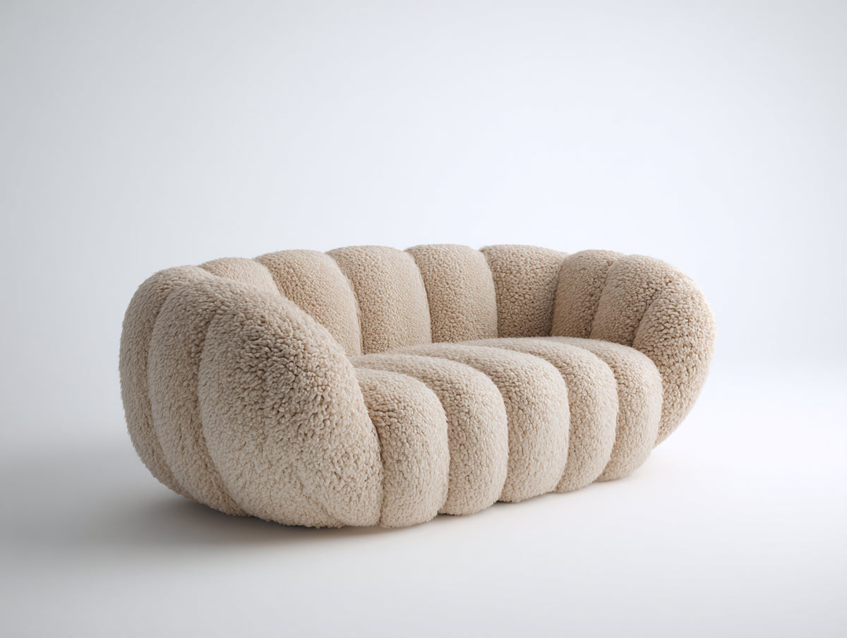 Divano lineare - Tessuto bouclé - 196x102x78 cm - Beige - Contemporaneo