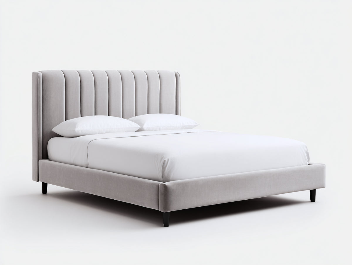 Letto matrimoniale - Velluto - 212x174x108 cm - Beige chiaro - Contemporaneo