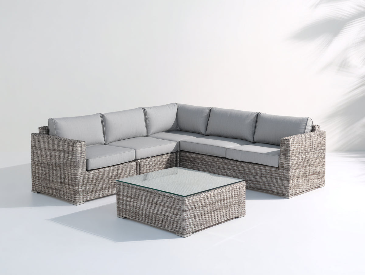 Divani da esterno - Rattan-tessuto-vetro - 260x260x78 cm - Grigio tortora-Grigio chiaro - Moderno