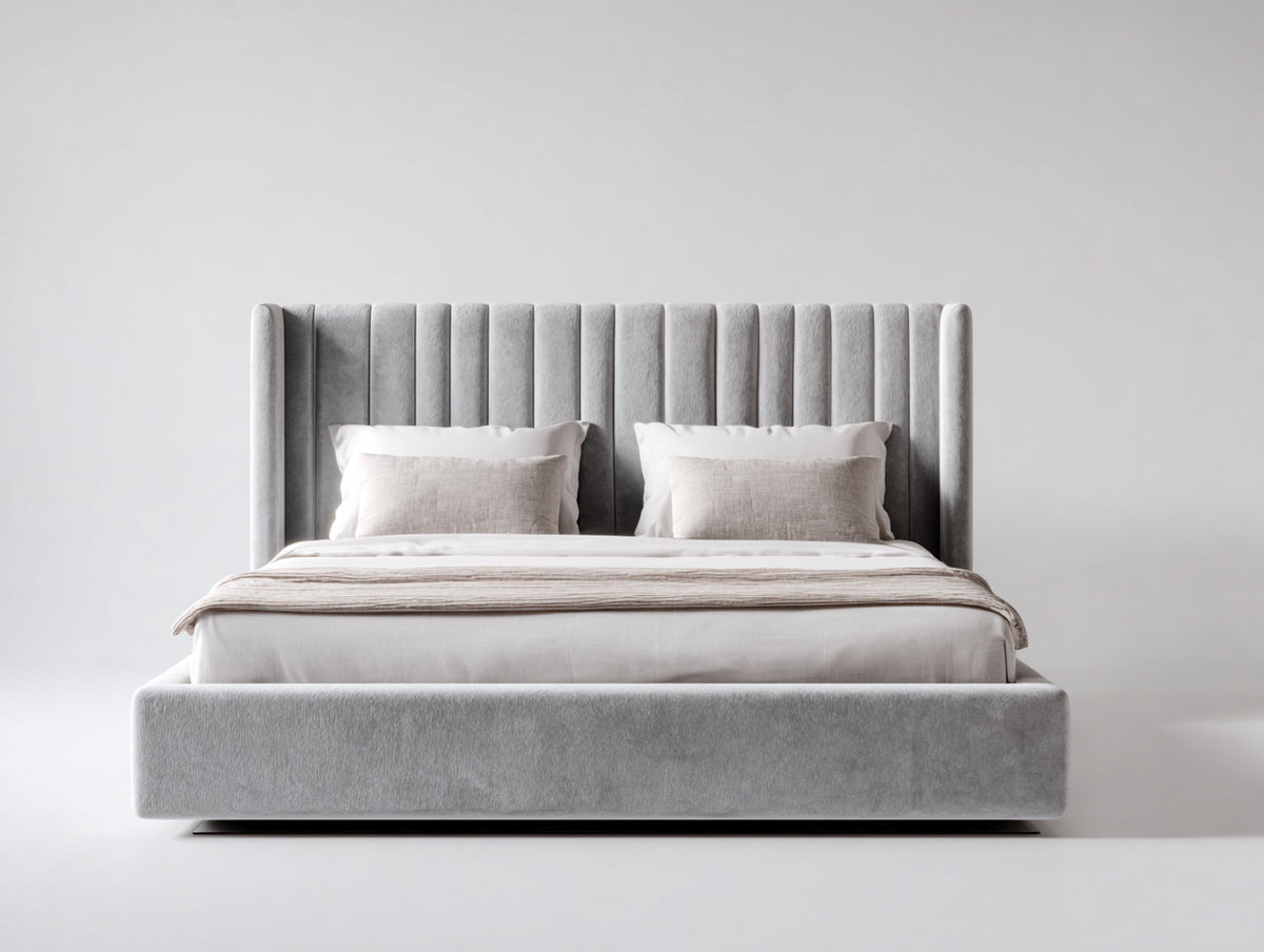 Letto matrimoniale - Velluto - 216x180x116 cm - Grigio chiaro - Moderno