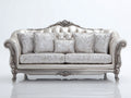 Divano lineare - Pelle-Tessuto-Legno - 242x103x112 cm - Argento-Avorio - Classico
