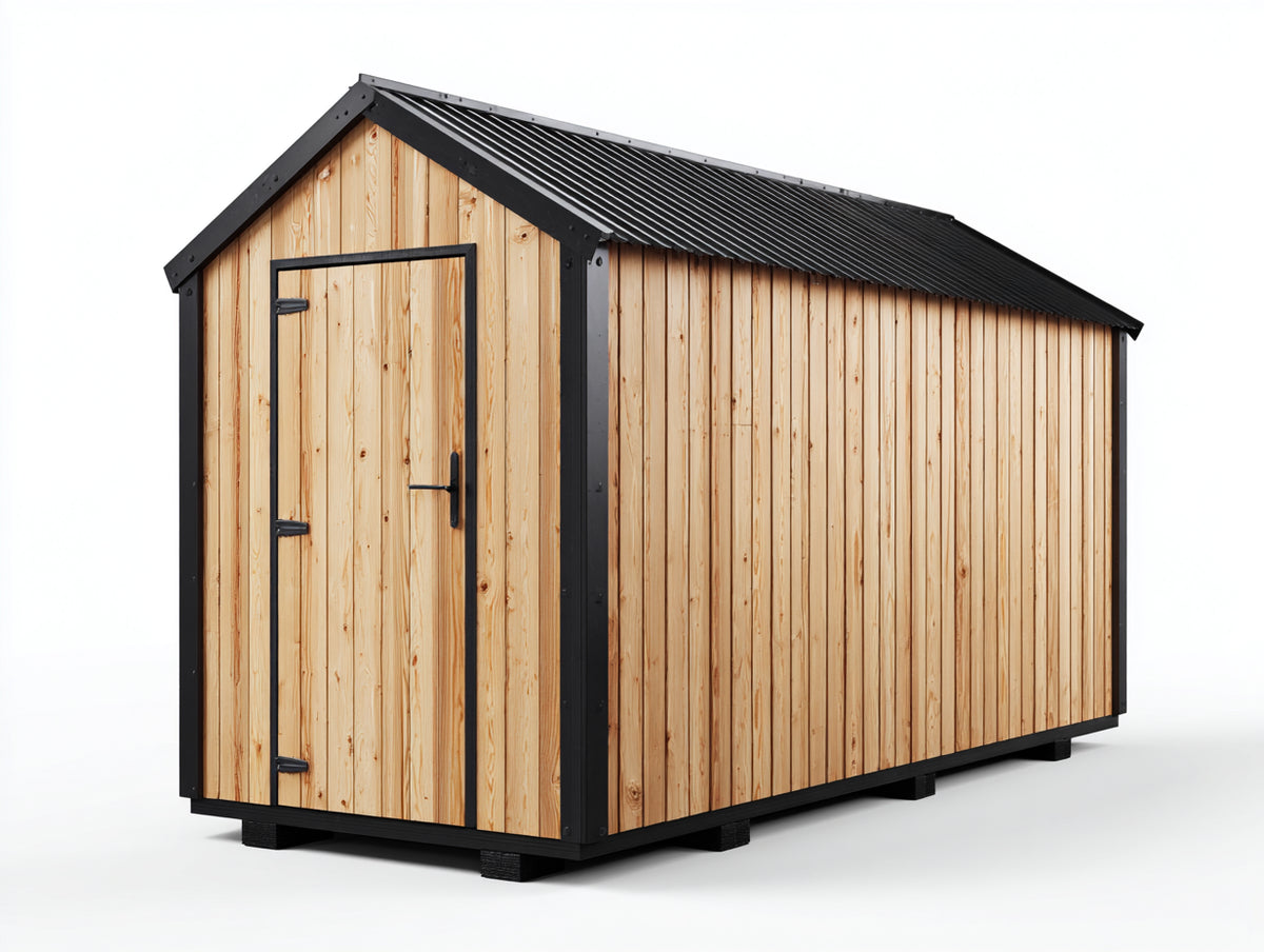 Casetta da giardino - Legno - 235x190x226 cm - Marrone naturale-Nero - Stile industriale rustico