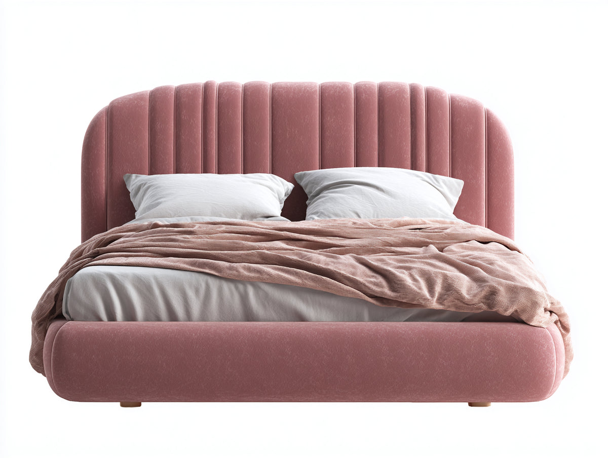 Letto matrimoniale - Velluto - 220x188x118 cm - Rosa antico - Contemporaneo arrotondato