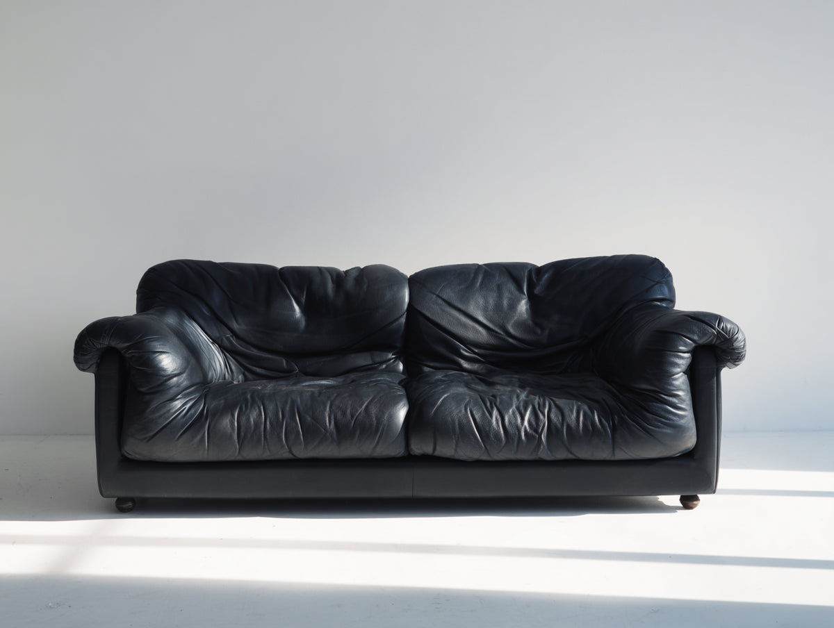 Divano lineare - Pelle - 194x99x85 cm - Nero - Contemporaneo