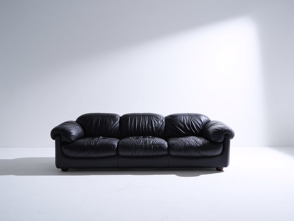 Divano lineare - Pelle - 229x99x83 cm - Nero - Classico moderno