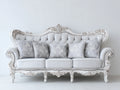 Divano lineare - Pelle-Legno - 248x101x118 cm - Bianco - Barocco