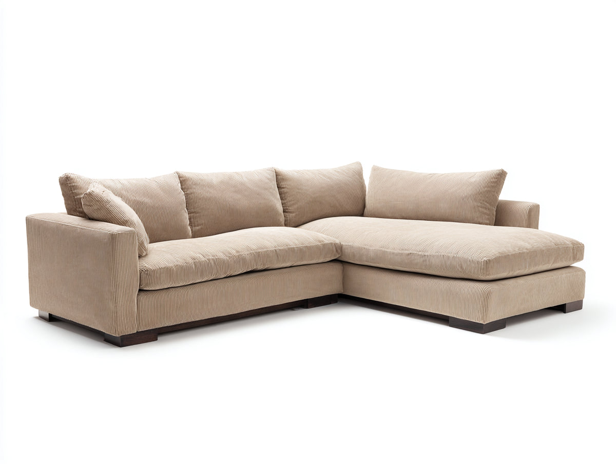 Divano angolare - Velluto a coste - 294x183x89 cm - Beige - Contemporaneo