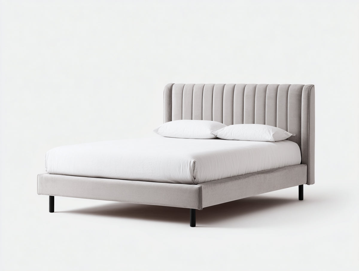 Letto matrimoniale - Velluto - 216x178x110 cm - Greige - Minimalista moderno