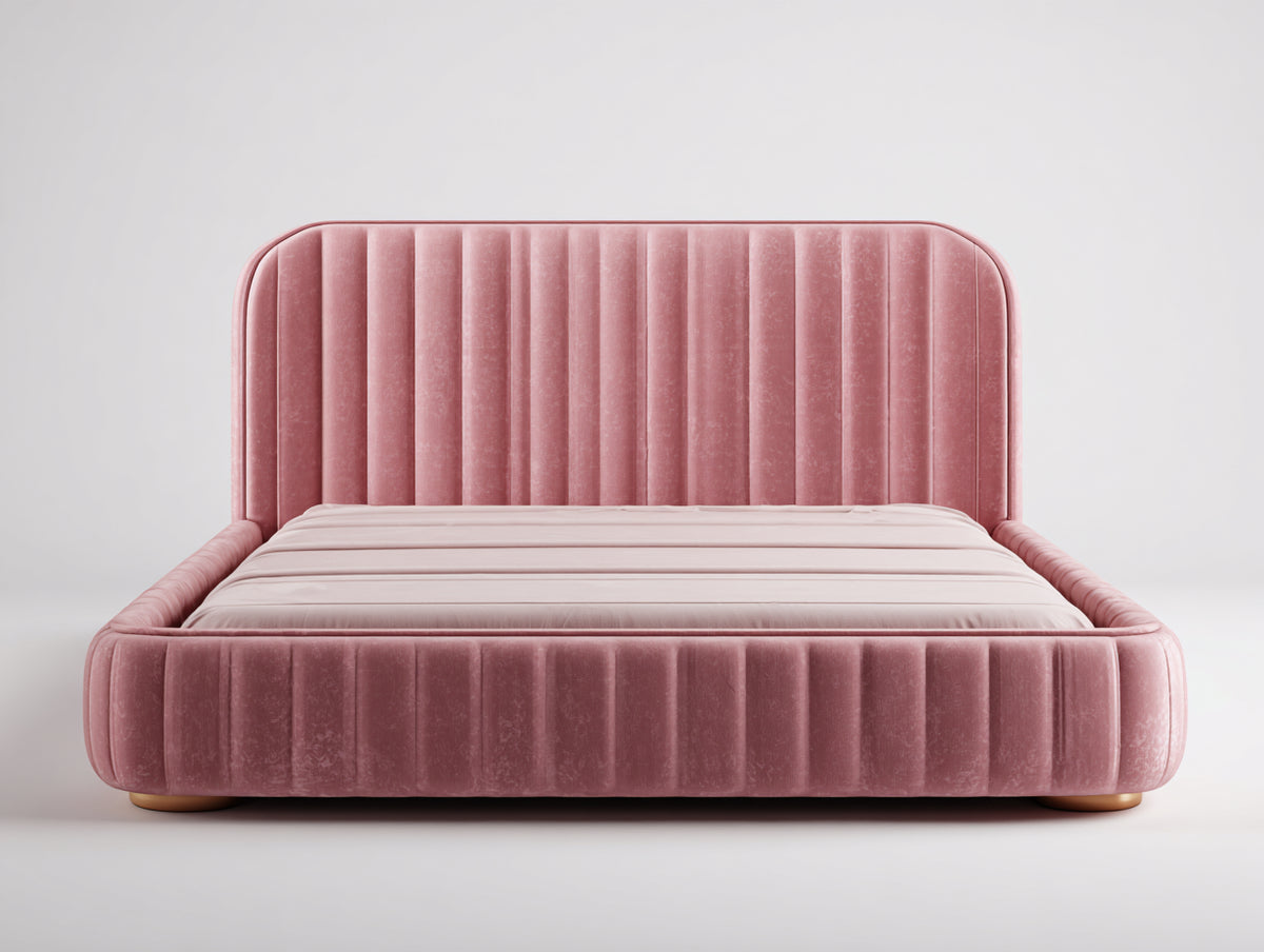Letto matrimoniale - Velluto - 221x188x118 cm - Rosa cipria - Contemporaneo morbido