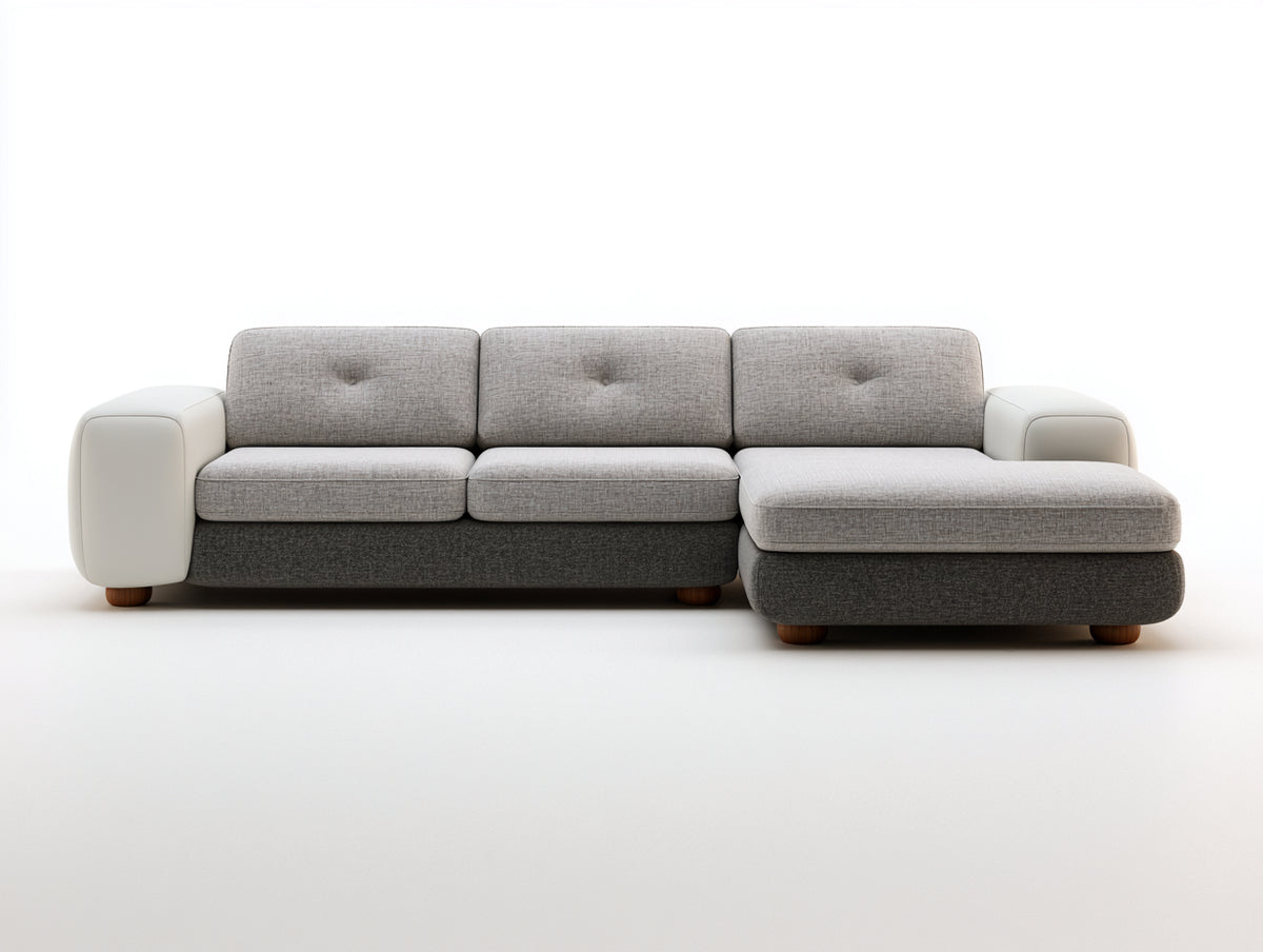 Divano angolare - Tessuto-Pelle - 286x170x88 cm - Grigio chiaro-Grigio antracite-Avorio - Moderno