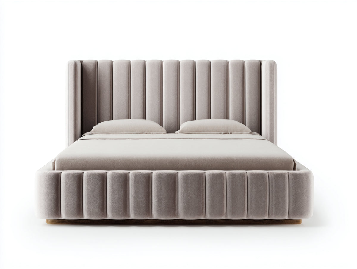 Letto matrimoniale - Velluto - 218x188x120 cm - Beige chiaro - Moderno elegante