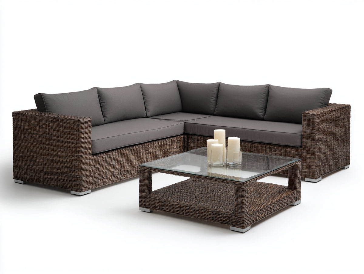 Divani da esterno - Rattan-tessuto-vetro - 272x272x78 cm - Marrone scuro-Grigio antracite - Moderno