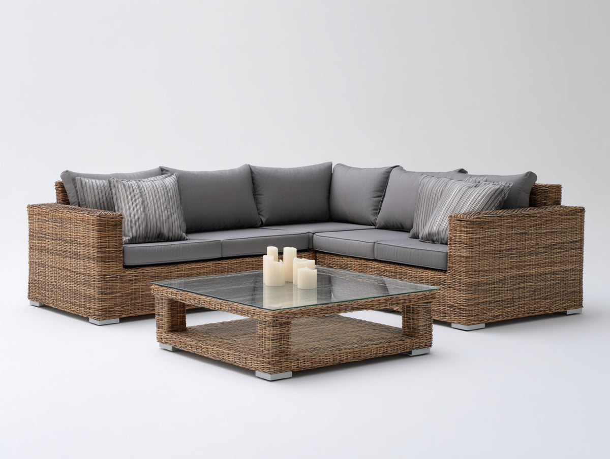 Divani da esterno - Rattan-tessuto-vetro - 268x268x78 cm - Marrone-Grigio - Moderno