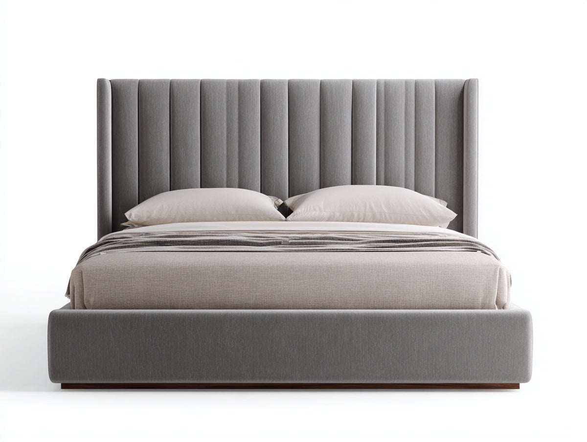 Letto matrimoniale - Velluto - 218x182x120 cm - Grigio tortora - Contemporaneo