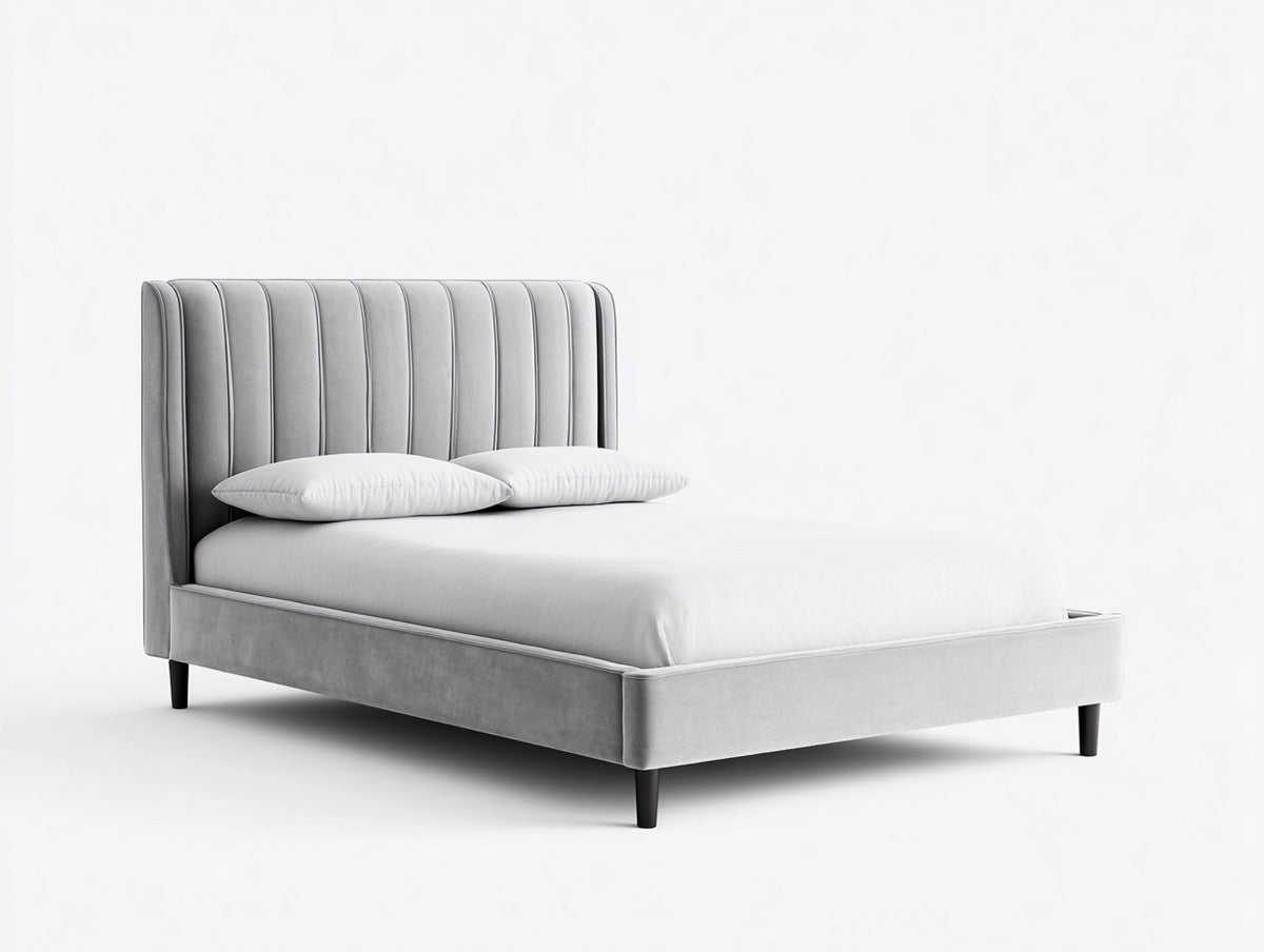Letto matrimoniale - Velluto - 214x176x112 cm - Grigio chiaro - Moderno