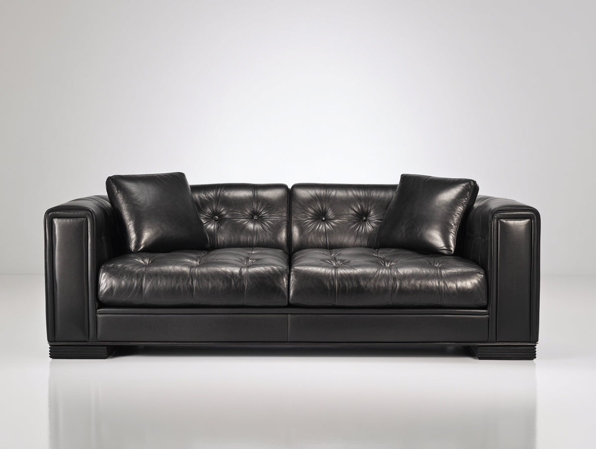 Divano lineare - Pelle - 196x96x83 cm - Nero - Classico moderno