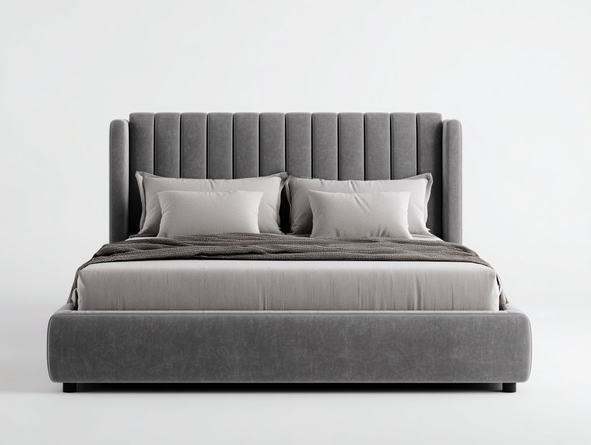 Letto matrimoniale - Velluto - 218x182x118 cm - Grigio scuro - Elegante moderno